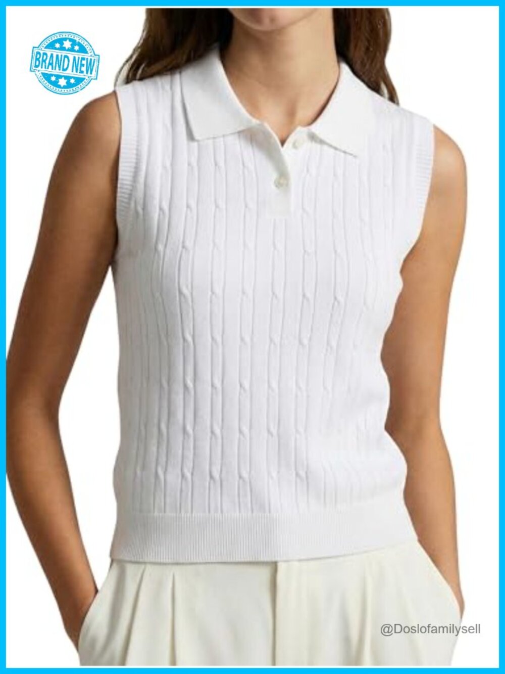 Cotton Blend Sleeveless Sweater Vest Polo Collar Button Up Knit Top